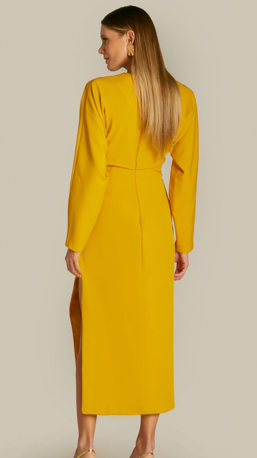 VESTIDO PREGAS AMARELO
