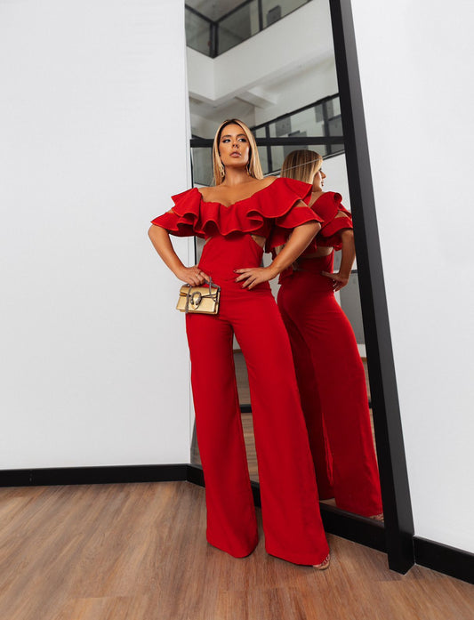 Red off the shoulder Jumpsuit